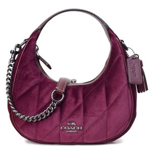 画像: 【COACH】コーチ バッグ 三日月型 ベルベット キルティング レザー カルメン ミニ ロゴ 2way チェーン クロスボディ 斜め掛け ショルダーバッグ ハンドバッグ バーガンディー（日本未発売）