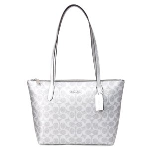 画像: 【COACH】コーチ バッグ メタリック コーティングキャンバス レザー シグネチャー フィオナ ミニ トートバッグ グレー×シルバー〔日本未発売〕