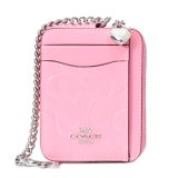 画像: 【COACH】コーチ コインケース パテントレザー シグネチャー 型押し ハート チャーム チェーン ジップ カードケース カードポーチ 定期入れ 名刺入れ 小銭入れ ピンク（日本未発売）