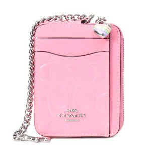 画像: 【COACH】コーチ コインケース パテントレザー シグネチャー 型押し ハート チャーム チェーン ジップ カードケース カードポーチ 定期入れ 名刺入れ 小銭入れ ピンク（日本未発売）