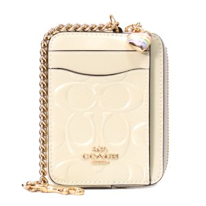 画像: 【COACH】コーチ コインケース パテントレザー シグネチャー 型押し ハート チャーム チェーン ジップ カードケース カードポーチ 定期入れ 名刺入れ 小銭入れ チャーク（日本未発売）