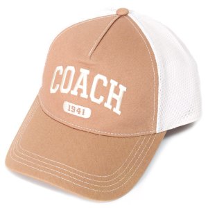 画像: 【COACH】コーチ キャップ 帽子 コットン メッシュ レザー ロゴ 1941 バーシティ トラッカー ハット ライトサドル〔日本未発売〕
