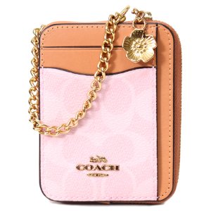 画像: 【COACH】コーチ コインケース コーティングキャンバス レザー シグネチャー フラワー チャーム チェーン ジップ カードケース カードポーチ 定期入れ 名刺入れ 小銭入れ パウダーピンク（日本未発売）