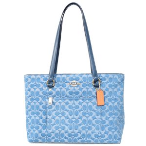 画像: 【COACH】コーチ バッグ トート デニム レザー シグネチャー ステーション ジップ トートバッグ インディゴ〔日本未発売〕