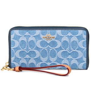 画像: 【COACH】コーチ 長財布 デニム レザー シグネチャー ロゴ リストレット ロング ジップ アラウンド 長財布 インディゴ（日本未発売）