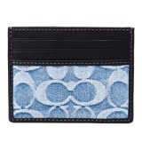 画像: 【COACH】コーチ カードケース デニム レザー シグネチャー スリム カードケース ID パスケース 名刺入れ 定期入れ ライトインディゴ（日本未発売）
