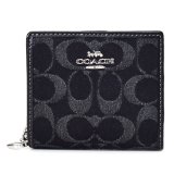 画像: 【COACH】コーチ 財布 デニム レザー シグネチャー ロゴ コンパクト スナップ ウォレット 二つ折り 財布 ブラック（日本未発売）