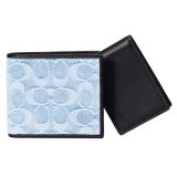 画像: 【COACH】コーチ 財布 メンズ デニム レザー シグネチャー コンパクト ID カードケース付き 2点セット 二つ折り財布 ライトインディゴ（日本未発売）