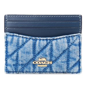 画像: 【COACH】コーチ カードケース デニム レザー キルティング ロゴ スリム ID パスケース カードケース  定期入れ 名刺入れ インディゴ（日本未発売）