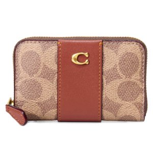 画像: 【COACH】コーチ カードケース コーティングキャンバス レザー シグネチャー エッセンシャル スモール ジップ アラウンド スクエア スリム コインケース タンキャラメル（日本未発売）
