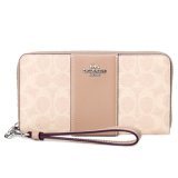 画像: 【COACH】コーチ 長財布 コーティングキャンバス レザー シグネチャー ロゴ ストライプ リストレット ロング ジップ  アラウンド 長財布 サンド×トープ（日本未発売）