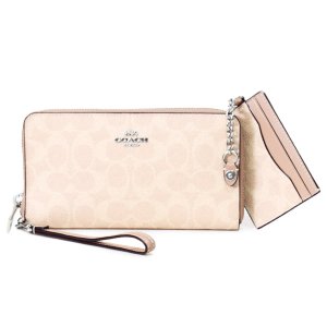 画像: 【COACH】コーチ 長財布 コーティングキャンバス レザー シグネチャー デタッチャブル カードケース付き リストレット ロング ジップ アラウンド 長財布 サンド×トープ〔日本未発売〕