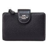 画像: 【COACH】コーチ 財布 ぺブルレザー ロゴ ミディアム コーナー ジップ ウォレット 二つ折り財布 シルバー×ブラック（日本未発売）