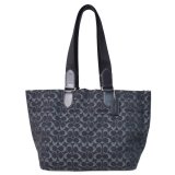 画像: 【COACH】コーチ バッグ メンズ デニム レザー シグネチャー スモール ツアー ダブル ハンドル 2way トートバッグ ハンドバッグ ブラック〔日本未発売〕