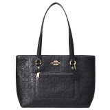 画像: 【COACH】コーチ バッグ トート ぺブルレザー シグネチャー 型押し ステーション ジップ トートバッグ ブラック〔日本未発売〕