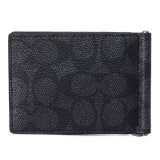 画像: 【COACH】コーチ 財布 メンズ コーティングキャンバス レザー シグネチャー マネークリップ スリム ビルフォールド 二つ折り カードケース 財布 チャコール×ブラック（日本未発売）