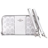 画像: 【COACH】コーチ 長財布 コーティングキャンバス レザー シグネチャー メタリック 雪 結晶 チャーム リストレット2点付き ロング ジップ  アラウンド 長財布 専用BOX付 グレー×シルバー（日本未発売）