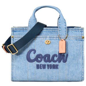 画像: 【COACH】コーチ バッグ デニム カーゴ トート レザー 刺繡 ロゴ 2WAY クロスボディ ショルダー ハンドバッグ トートバッグ インディゴ（日本未発売）