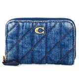 画像: 【COACH】コーチ カードケース デニム レザー キルティング ロゴ スモール ジップ アラウンド スクエア スリム コインケース ディープブルー（日本未発売）