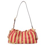 画像: 【COACH】コーチ バッグ かごバッグ 巾着 ストロー レザー ストライプ フェイ ラージ ロゴ 2WAY チェーン ショルダー クラッチ ハンドバッグ レッド×タン（日本未発売）