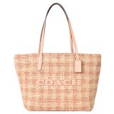 画像: 【COACH】コーチ バッグ かごバッグ ストロー レザー ギンガム チェック柄 シティ トート ロゴ トートバッグ タン〔日本未発売〕