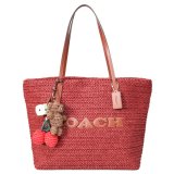 画像: 【COACH】コーチ バッグ かごバッグ ストロー レザー ラージ シティ トート サイコロ テディベア さくらんぼ チャーム付き ロゴ トートバッグ ラシット〔日本未発売〕