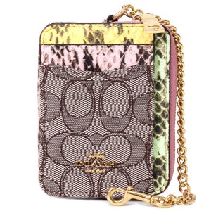 画像: 【COACH】コーチ カードケース パイソン ジャガード レザー シグネチャー アニマル スネーク チェーン ロゴ ジップ カードケース カードポーチ 定期入れ 名刺入れ コインケース オークマルチ（日本未発売）