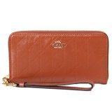 画像: 【COACH】コーチ 長財布 キルティング シャイニー スムースレザー ロゴ リストレット ロング ジップ  アラウンド 長財布 シナモン（日本未発売）