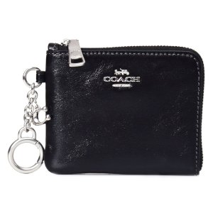 画像: 【COACH】コーチ 財布 シャイニー スムースレザー ロゴ キーリング チャーム付き スモール コーナー ジップ ウォレット 財布 ブラック〔日本未発売〕