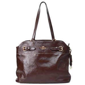 画像: 【COACH】コーチ バッグ シャイニー スムースレザー クリンクル イーストン ロゴ キーリング チャーム付き ジップ トート バッグ メイプル（日本未発売）