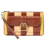 画像: 【COACH】コーチ バッグ シャイニー クリンクル レザー ストライプ パッチワーク ロゴ アシュトン リストレット フラップ ポーチ クラッチバッグ レッドウッドマルチ〔日本未発売〕