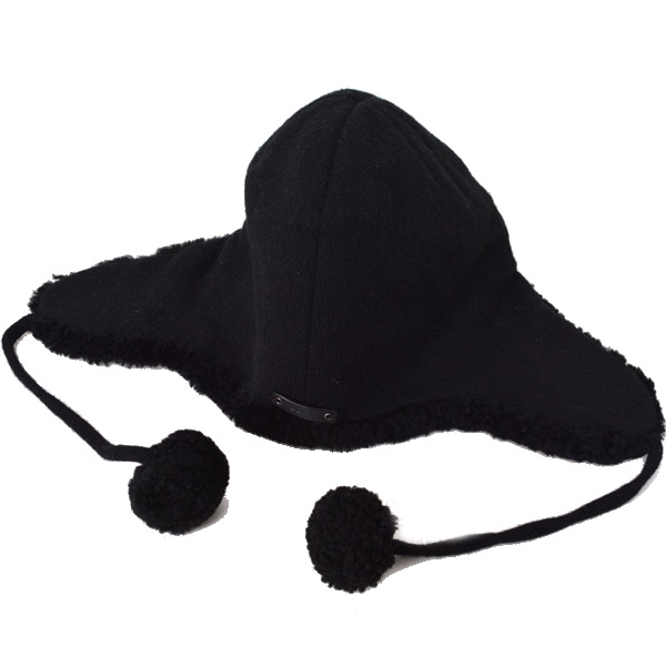 画像: 【COACH】コーチ ウール 耳当て付き ニット ボンボン ニット帽 ブラック（日本未発売）
