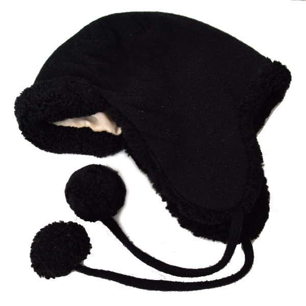 画像: 【COACH】コーチ ウール 耳当て付き ニット ボンボン ニット帽 ブラック（日本未発売）