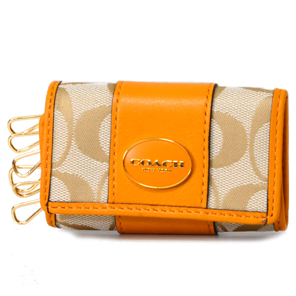 画像1: 【COACH】コーチ レガシー シグネチャー 6連 キーケース カーキ×マリーゴールド（日本未発売） (1)