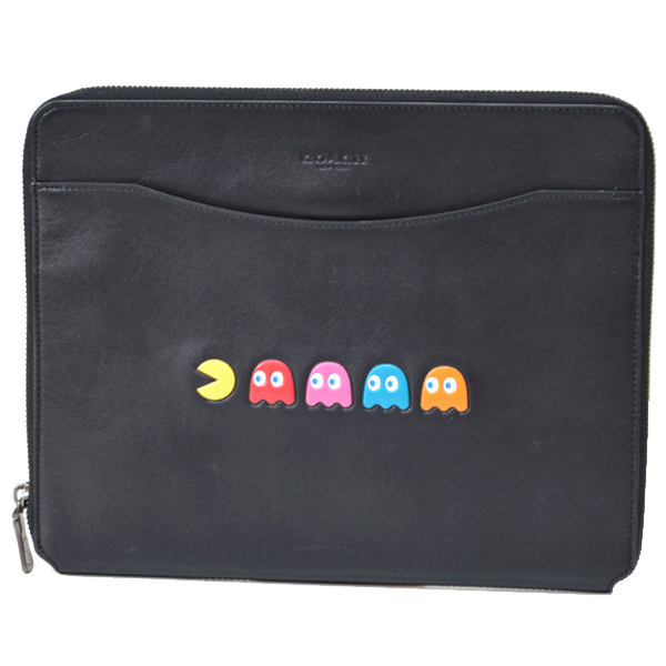 画像1: 【COACH】コーチ レザー パックマン タブレット iPad ノートパソコン PCケース ブラック〔日本未発売〕 (1)