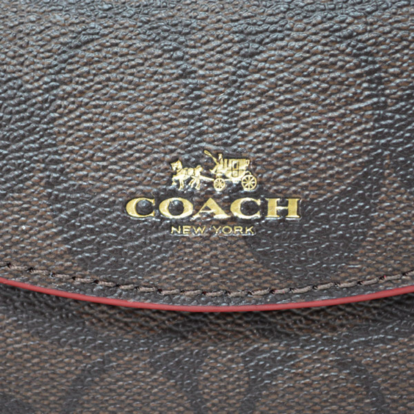 画像: 【COACH】コーチ ペイトン シグネチャー 6連 スマートキー対応 キーケース ブラウン×トゥルーレッドA（日本未発売）