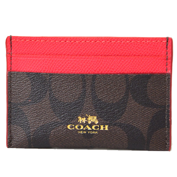 画像1: 【COACH】コーチ ペイトン シグネチャー カードケース 名刺入れ ブラウン×トゥルーレッド（日本未発売） (1)