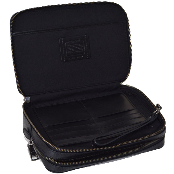 画像: 【COACH】コーチ メンズ バッグ セカンドバッグ コーティングレザートラベルキット ポシェット クラッチバッグ ブラック〔日本未発売〕