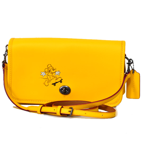 画像1: 【COACH】コーチ ディズニー ミッキー コラボ  ターンロック ヴィンテージ コレクション レザー ペニー クロスボディー ショルダー 斜め掛けバッグ バナナ（日本未発売） (1)