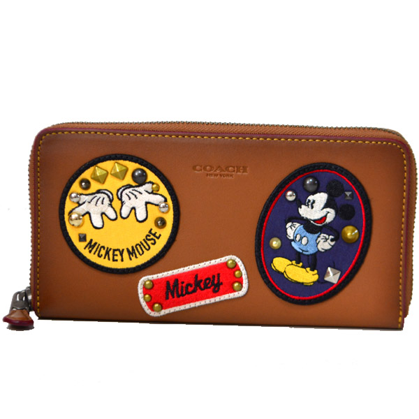 COACH×MICKY　長財布 ミッキー コラボ レザー　アコーディオンジップ