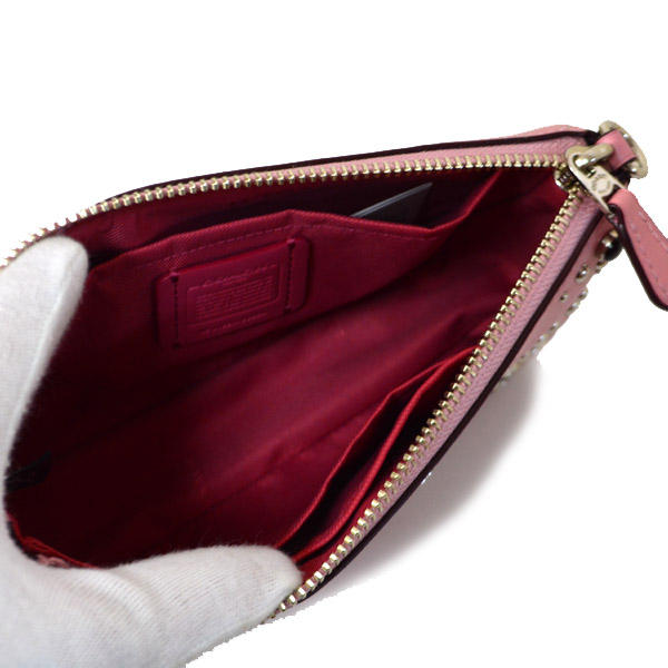 画像: 【COACH】コーチ グラブタン レザー ターコイズ スタッズ ウェスタン リベット ノリータ リストレット マルチ ポーチ ミニ ハンド バッグ ピンク〔日本未発売〕