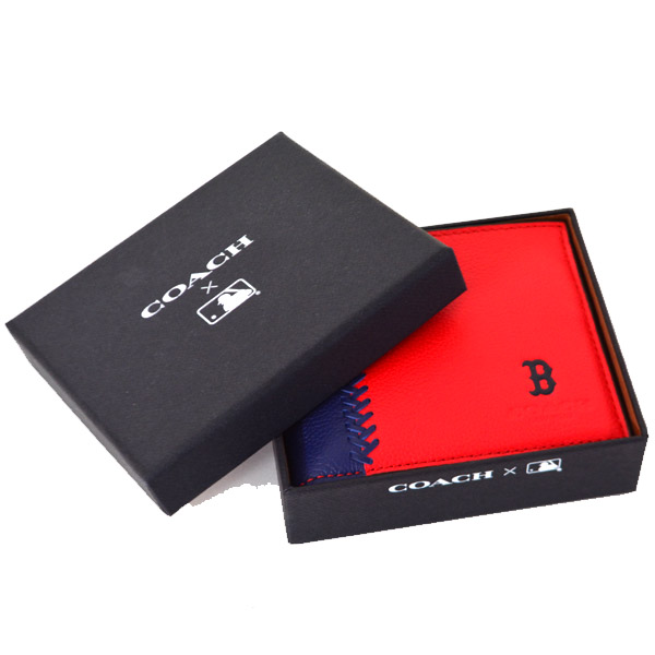 画像: 【COACH】コーチ メンズ ボストンレッドソックス コラボ レザー ID カードケース 付き 二つ折り財布 レッドマルチ（日本未発売）