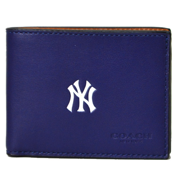 画像1: 【COACH】コーチ メンズ ニューヨーク・ヤンキース コラボ レザー スリム メンズ 二つ折り財布 ネイビーマルチ（日本未発売） (1)