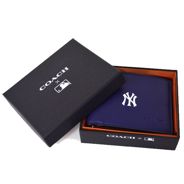 画像: 【COACH】コーチ メンズ ニューヨーク・ヤンキース コラボ レザー スリム メンズ 二つ折り財布 ネイビーマルチ（日本未発売）