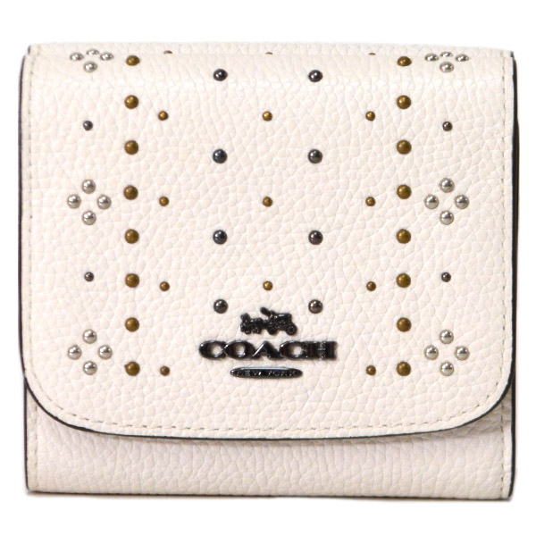画像1: 【COACH】コーチ ペプルト レザー リベット 二つ折り コンパクト 財布 チャーク（日本未発売） (1)