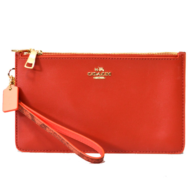 画像1: 【COACH】コーチ パイソン レザー リストレット ダブルジップ クラッチ ポーチ バッグ テラコッタマルチ（日本未発売） (1)