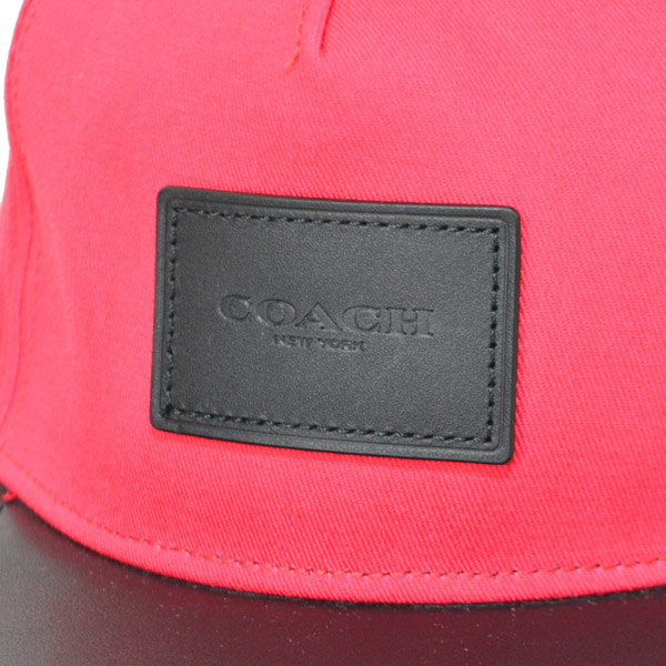 画像: 【COACH】コーチ ジャガード レザー キャップ 帽子 レッド〔日本未発売〕