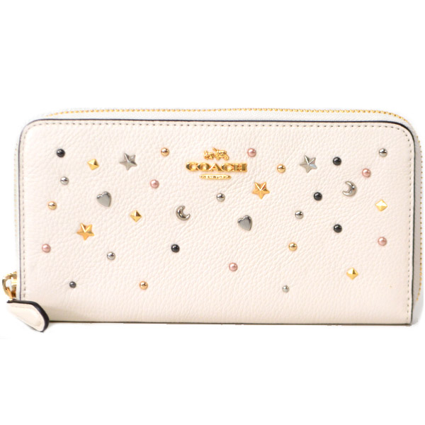 画像1: 【COACH】コーチ スターダスト スタッズ レザー アコーディオン ジップ アラウンド 長財布 チャーク（日本未発売） (1)