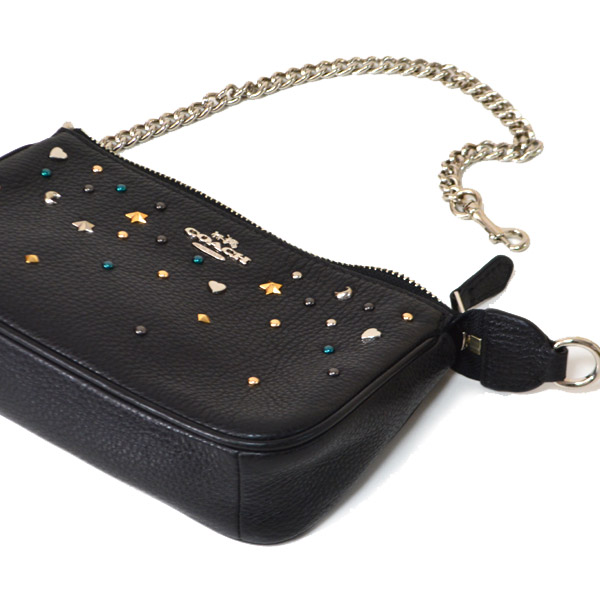 Coach コーチ スターダスト スタッズ レザー リストレット マルチ ポーチ ミニ ハンド バッグ ブラック 日本未発売 23595 コーチ 専門店 コチガル