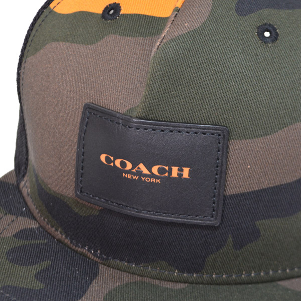 画像: 【COACH】コーチ メッシュ レザー カモフラージュ 迷彩 キャップ フラット ブリム ハット 帽子 タンジェリンマルチ〔日本未発売〕